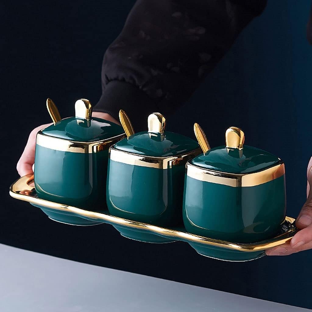 Pots à Épices Assaisonnement Box Set Ensemble De Récipients À Condiments En Céramique, Coffret D'assaisonnement Avec Couvercle De Cuillère Et Plateau, Bouteille D'épices, Bouteille D'assaisonnement De