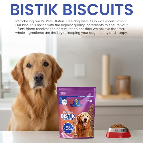 Image of Dr. Pets Pack of 2 (900g Each) Bistik Dog Biscuits Mix Flavour | Gluten Free Dog Treats | Natural Ingredients | Supports Digestion & Bone Health | Crunchy Snacks for Puppies & Adult Dogs