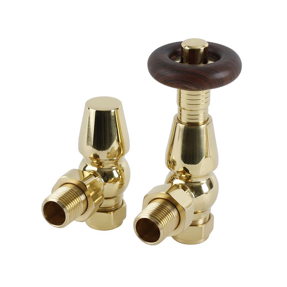 Milano Brass/Brown Windsor - Polished Traditional Thermostatic Angled Radiator Valves (Pair)