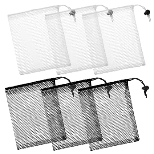 6pcs Nylon Mesh Drawstring Bags - Small Mesh Bags with Cord Lock Closure for Gifts, Laundry, Kitchen, Jewelry, Toys, Wedding (Black, 5.9 x 7.8 Inch)