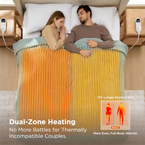 Image of Bedsure Electric Blanket Queen Size - Thick Striped Flannel Electric Blanket with Dual Control, Heating with 6 Heat Settings & 6 Time Settings, 8 hrs Timer Auto Shut Off (84x90 inches, Green)