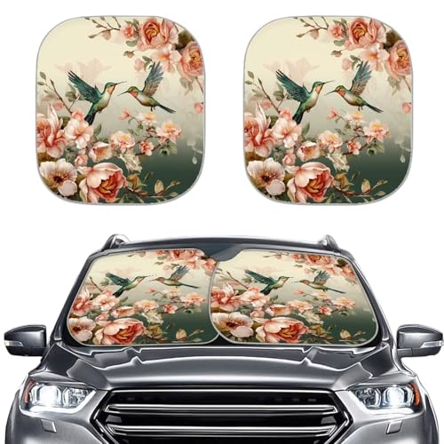 TOADDMOS Hummingbird Car Windshield Sunshades Floral Blossom Reflective Car Screen Protector,2 Pack Sun Visor for Car Truck SUV Sedan for Women Lady Gifts