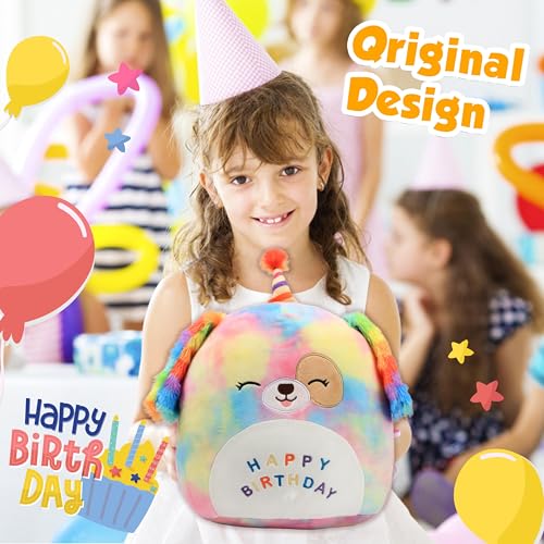 Image of Easfan 12'' Original Rainbow Birthday Dog Plush Pillow Soft Puppy Plush Toy Cute Dog Stuffed Animal Birthday Gifts for Kids Toddlers