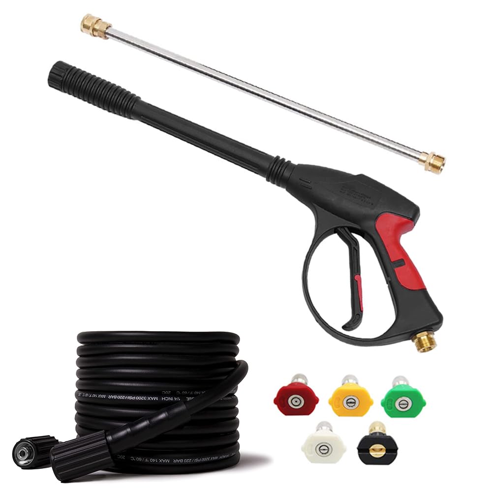 Kit de pistola y manguera de lavado a presión, kit de repuesto de pistola de lavado a presión de alta potencia de 3000 PSI con manguera de 26 pies, varita de extensión de 21 pulgadas y 5 puntas de