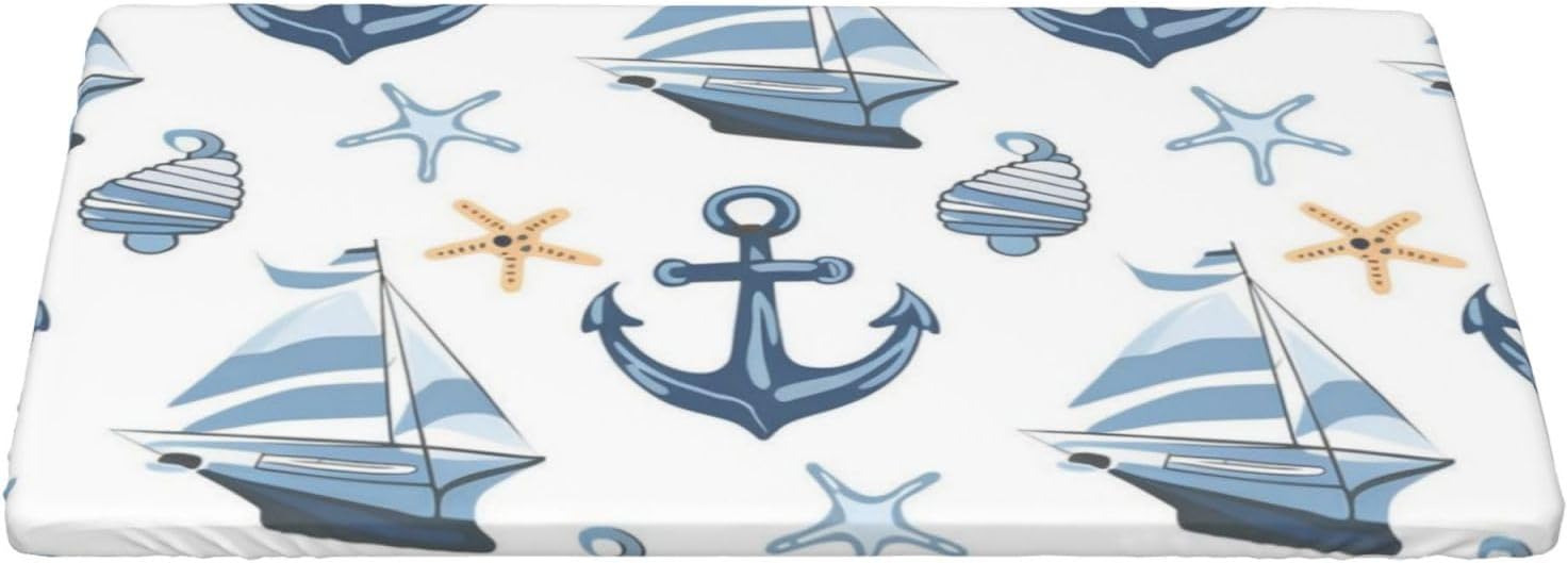 Rectangle Fitted Tablecloth with Elastic,6 ft-(30" x 72"), Anchor and Starfish Pattern Polyester Table Cover, for Kitchen Dining Tabletop Decoration