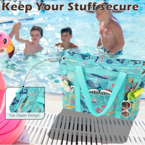 Image of Fammart Large Mesh Beach Bag for Women, Oversized Beach tote Swim Pool Bag