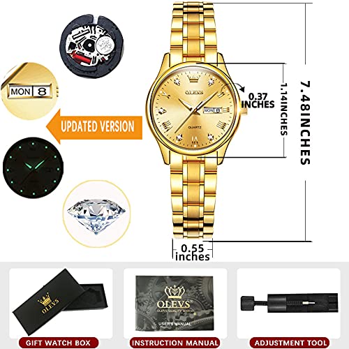 OLEVS Gold Stainless Steel Ladies Dress Watch #TOP17