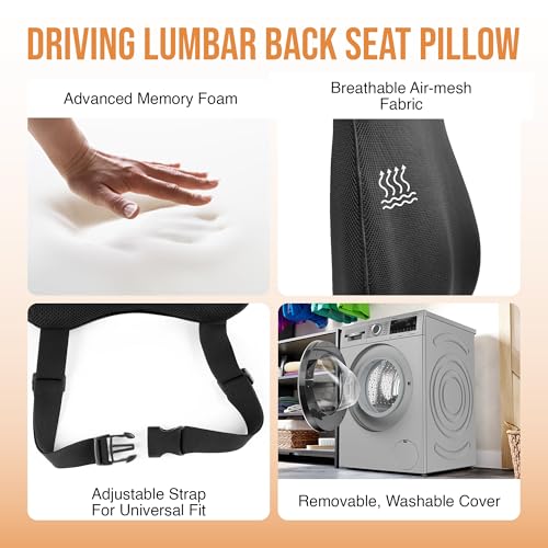 Image of CareFoam Ultimate Car Comfort Combo | Memory Foam Neck Support Pillow, Lumbar Back Support & Seat Wedge Cushion Set of 3 | Ergonomic Neck, Back Hip Support for Driving, Daily Commutes | Universal Fit