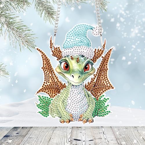 Image of AiYuanzsh 5D Diamond Painting Hanging for Adults, Christmas Dragon Diamond Art Pendant Kit, DIY Rhinestone Painting Ornament for Home, Garden, Door, Wall, and Window Decor