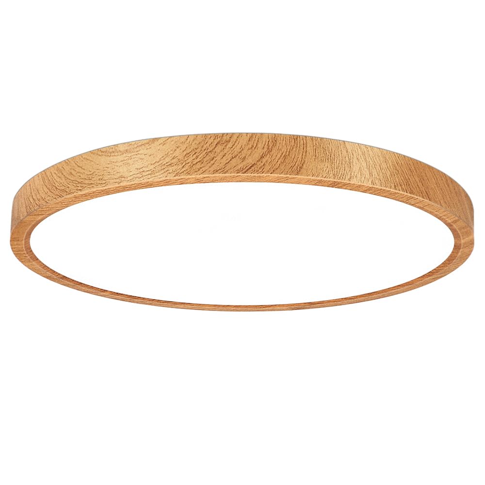 LightingWill LED Deckenleuchte Holzoptik 24W Ø30CM, 2800LM, 6000K Kaltweiß, Rund Flach, Modern Deckenlampe für Wohnzimmer, Schlafzimmer, Küche, Flur, Bad