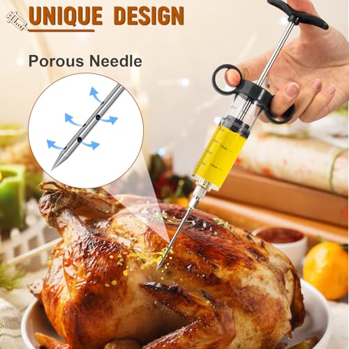 Image of Kingsmile Meat Injector, 1-oz Plastic Marinade Injector, Turkey Injector Syringe - 3 Stainless Steel Meat Needles for BBQ Grill, Meat Injector Syringe for Meat with Cleaning Brush Black