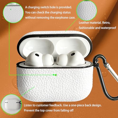 Image of for Leather AirPods Pro 3 Case 2025|Cute Hard Air Pods Pro 3 Case (Model A2700 /A2931)|with Keychain|Retro Airpod 3 Pro Cases for Man Women(White)
