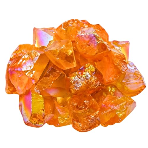 Image of Amazing Gemstone 2 Pieces Tangerine Aura Quartz Raw Crystals and Healing Stones, Natural Rocks for Meditation and DIY Raw Stones and Crystals