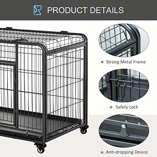 Pawhut Folding Design Heavy Duty Dog Crate Metal Cage & Kennel With Removable Tray And Cover, & 4 Locking Wheels, Indoor/Outdoor 37" #TOP4