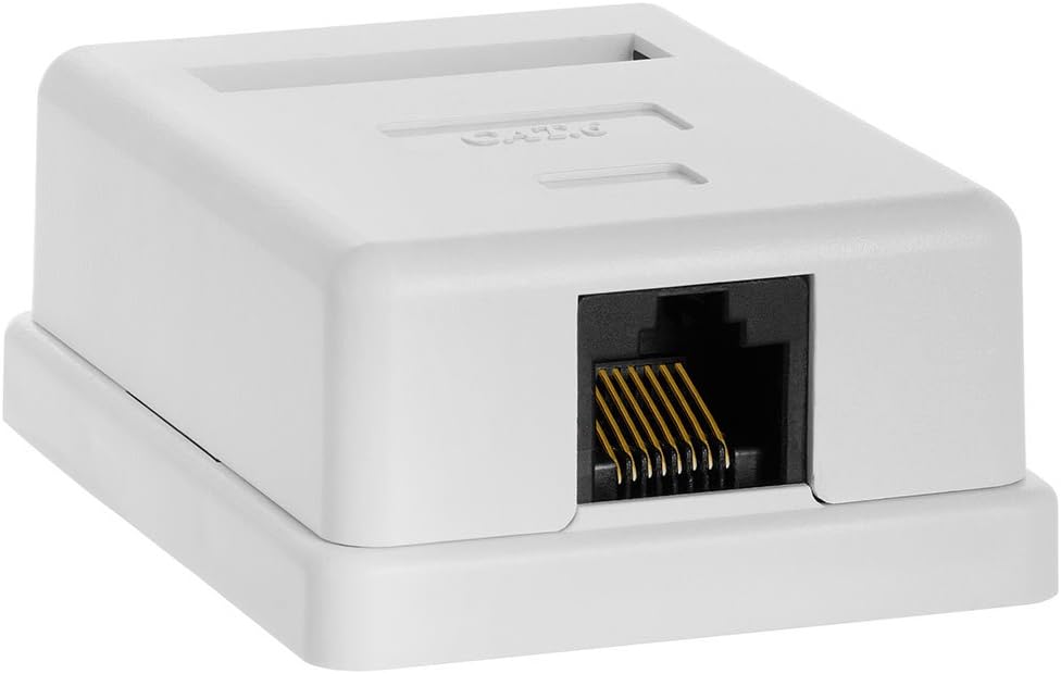 Cmple - 1 Port Cat6 Surface Mount Box, RJ45 Cat6 Single Port Box for Ethernet Cables, Screws and Double-Side Tape Included, Easy Mount White