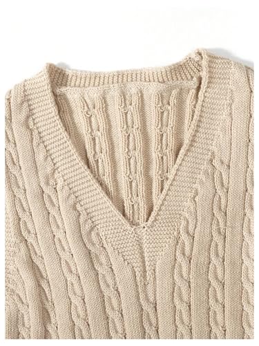MakeMeChic Girl's Fall Cable Knit Vest Tops V Neck Sleeveless Cute Cropped Sweater Vest4