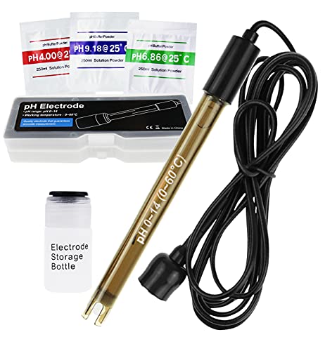 GAIN EXPRESS Électrode de pH Haute précision pour Une Surveillance Continue du pH, sonde de pH 0-14 avec câble connecteur BNC de 200 cm de Long et kit de Remplacement de Poudre d'étalonnage