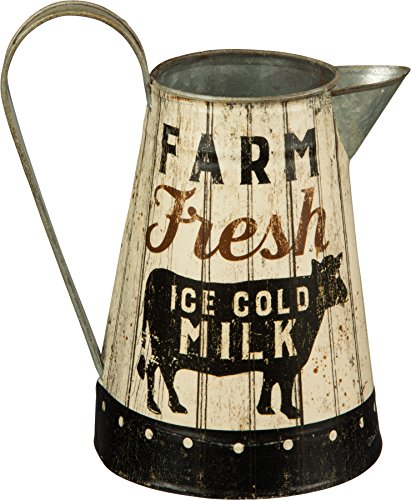 Rustic Distressed Metal Farm Fresh Milk Pitcher or Watering Can, Vase, or Jug by Primatives by Kathy,White Black