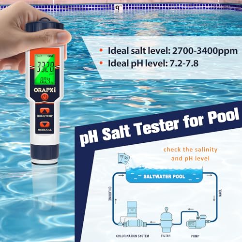 pool salt tester ph meter orapxi salinity meter and ph tester ppm ec meter with lcd screen 5 in 1- salt ph tds ec meter for saltwater pool hot tubs spas aquarium hydroponics system home brew