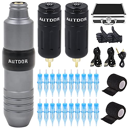 Autdor Tattoo Kit - Professional Tattoo Machine Kit Includes Wireless Tattoo Pen Machine 2Pcs Wireless Power Supply 20Pcs Tattoo Cartridges Needles for Tattoo Pen Kit Tattoo Supplies