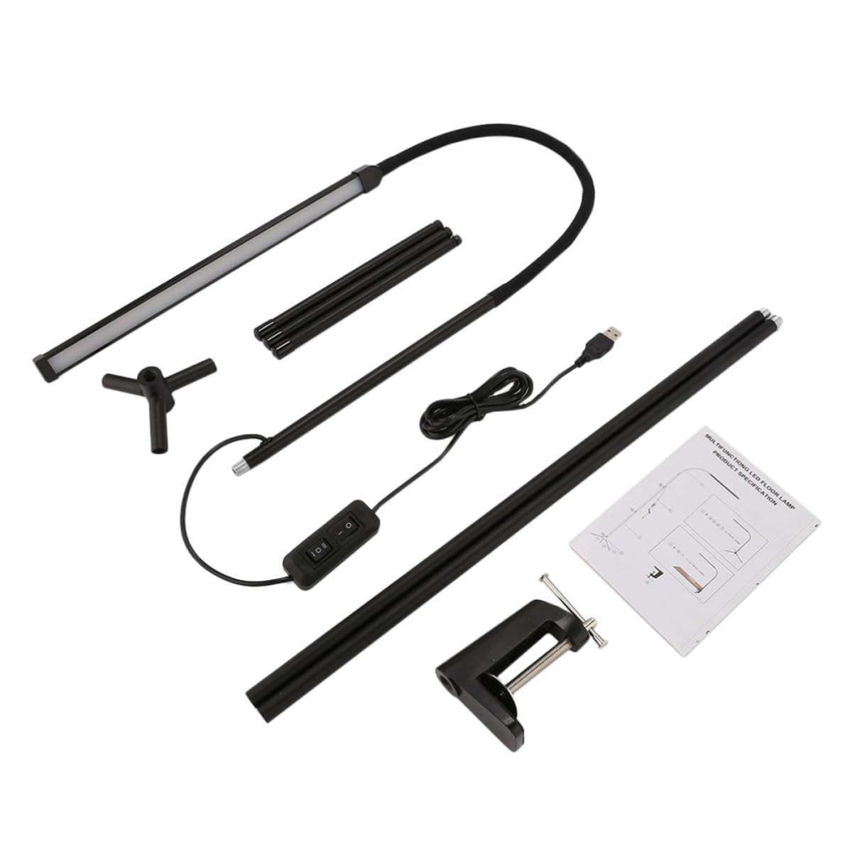 Toddmomy Lampada da Lettura Dimmerabile con Collo di Cigno e Clip | Tavolo e Terra, Alimentazione Usb, Luce senza Abbagliamento, Nero in Alluminio e Ferro
