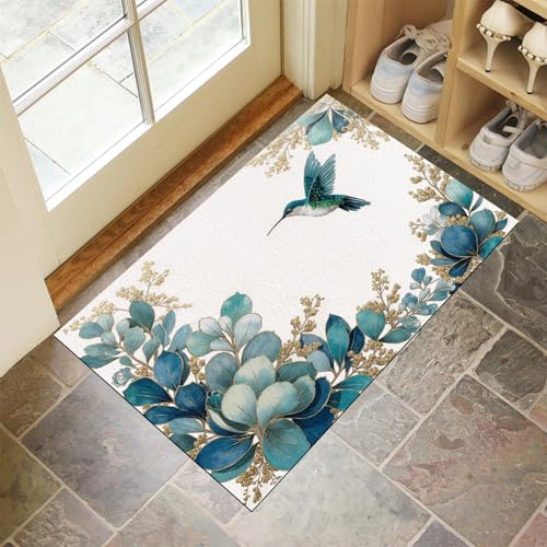 Paillasson colibri et feuilles vertes lavable 45x75 cm - 3