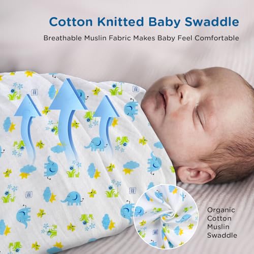 Image of Mee Mee 100% Cotton Muslin Swaddle Wrap for Newborn Baby(120x100 cm)(PK-3)| Soft, Breathable, Lightweight, Quick-Dry, Skin Friendly | Multi-Use Baby Blanket,Nursing Cover,Stroller Cover (Elephant)