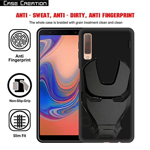 Image of Official 3D Touch Feel Trending Real Hero Avenger Logo Mask Soft Rugged Grip Iron Man Super Power Cartoon Movie Silicone Matte Strong Back Cover for Samsung Galaxy A7 (2018) -Black