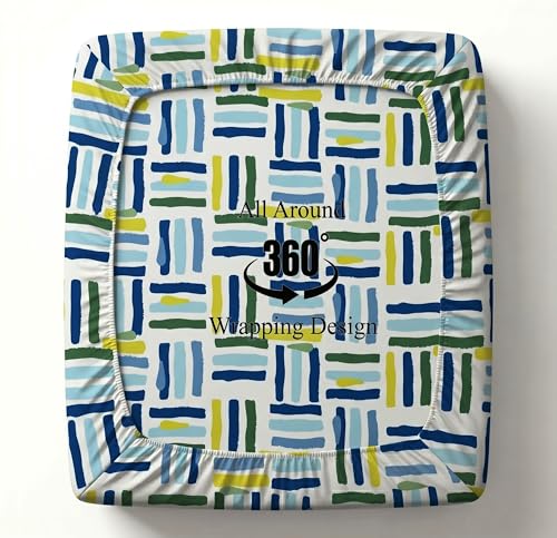 Image of BSB HOME 220 TC Cotton Fitted Single Bedsheet with 1 Pillow Cover, Soft Breathable, Elastic Fit, Fade Resistant, Easy Care - 36 x 72 + 6 Inches (Ocean Breeze Multi)