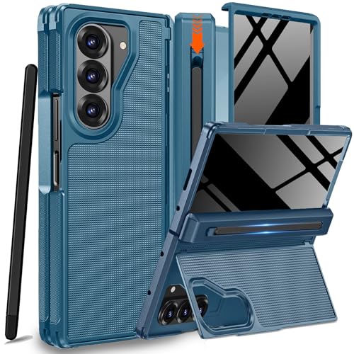 NINKI for Samsung Galaxy Z Fold 7 Case with S Pen Holder & Stylus and Invisible Kickstand, Privacy Screen Protector Hinge Phone Cover for Samsung Z Fold 7 Case with Slim S Pen Slot with Stand – Blue