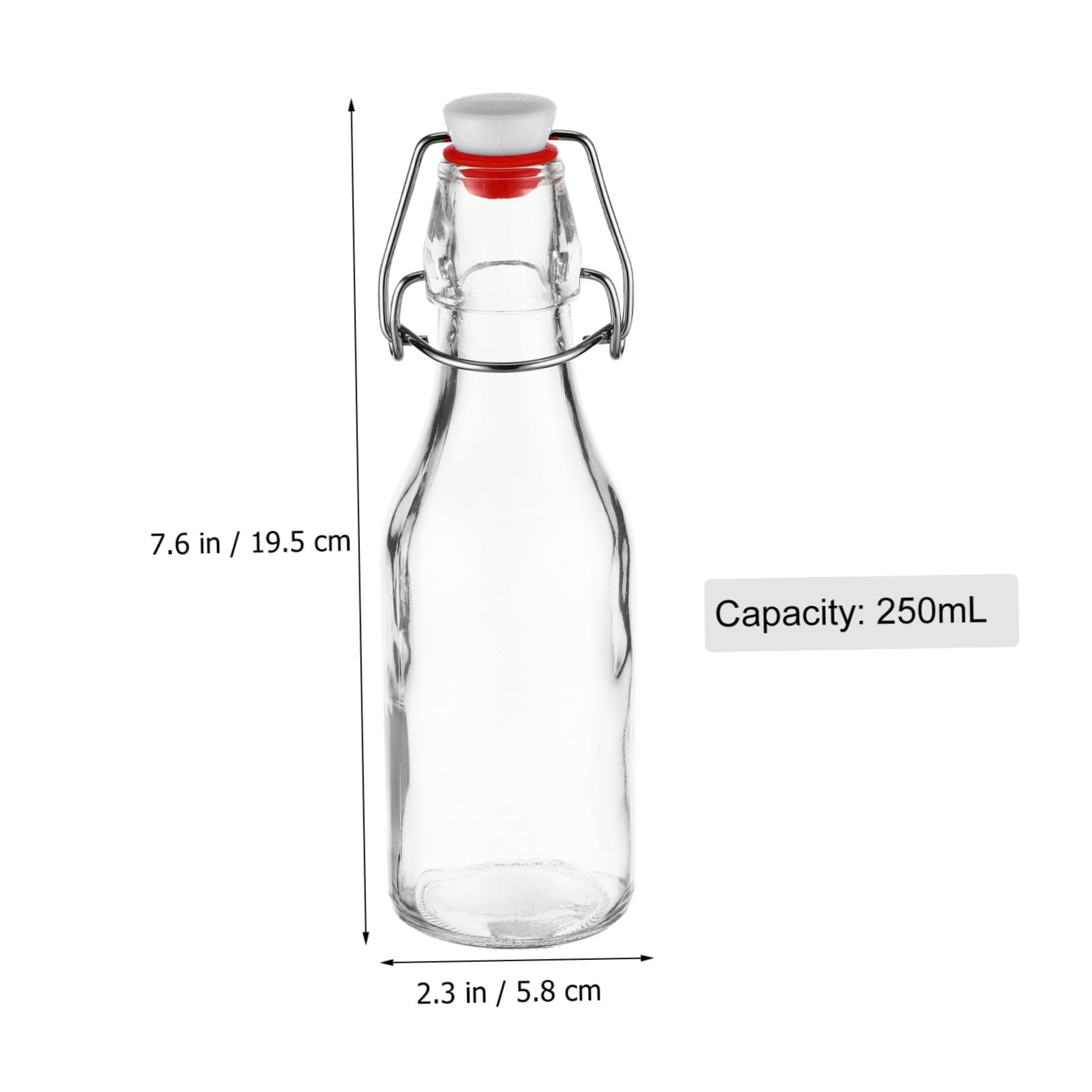 Glasflaschen mit Bügelverschluss 250ml aus Glas und Silikon | Inklusive Bürste, für Milch und Kaltgetränke, 250ml Je Flasche, 6 Stück