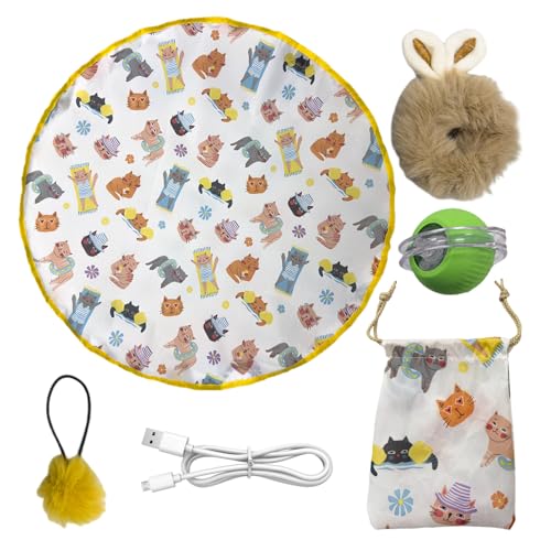 ローリング猫のおもちゃセット - モーション - 活性化ペットラグ、隠しハンティングトンネル|子猫のためのエレクトリックボールエンターテイメントマット屋内プレイ、ホームブルのフィットネスエンゲージメントのためのスニークスペースを刺激する