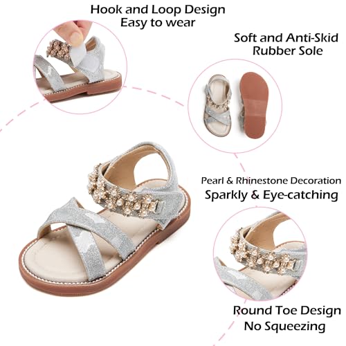 Image of PHIRAMIN Toddler Girl Sandals - Flower Girl Dress Shoes Open Toe Little Kid Flats
