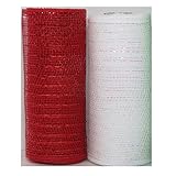 Christmas Decorative Mesh Rolls for Crafting Wreaths, Centerpieces, Displays, Table Drape and More, 5 Yards (2 Rolls, Red and White with Metallic Strands)