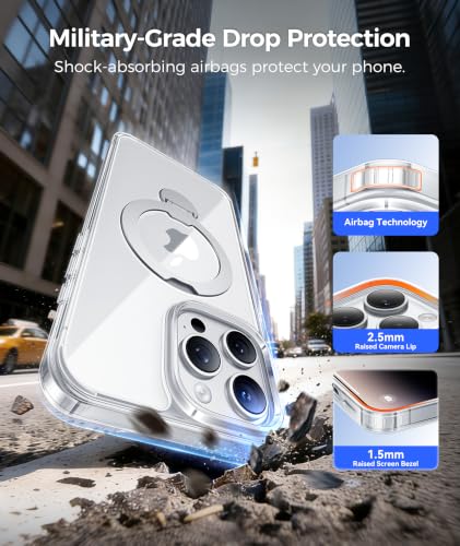 Image of FNTCASE for iPhone 14 Pro-Max Case: [360 Spin Magnetic Stand] [Compatible with Magsafe] [Screen Protector] Clear Magnetic Phone Cases Anti Yellowing Shockproof Protective Phone Cover - Clear
