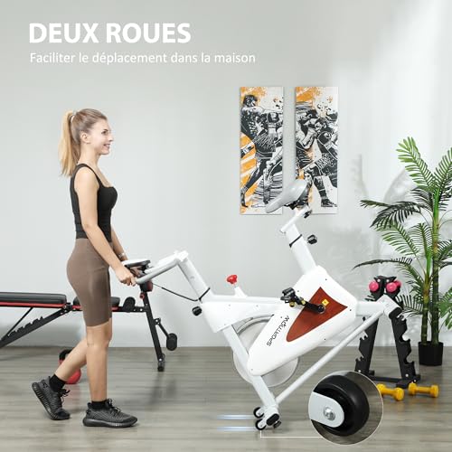 SPORTNOW Vélo d'appartement vélo stationnaire silencieux avec selle et résistance réglables, moniteur LCD, support de tablette, vélo d'exercice d'intérieur pour entraînement cardio à domicile, blanc – Image 6