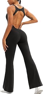 Flare Jumpsuit for Women One Piece Workout Jumpsuit Backless Bodysuit Gym Romper Going out Onesie Yoga Jumpsuit