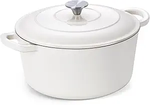 Onader 6 Quart Dutch Oven Pot with Lid, Enameled Cast Iron Round Dutch Oven for Sourdough Bread Baking - White