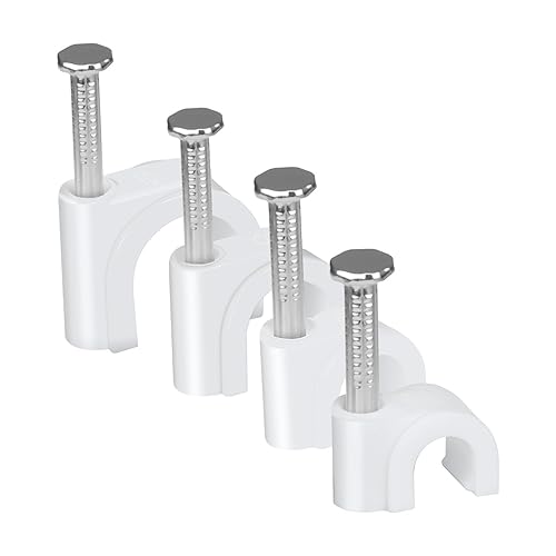 LeMotech 200 clips de cable redondos de 5680.394 in, pinzas coaxiales de uñas para cables RG6 RG59 CAT5 CAT6 RJ45 abrazaderas coaxiales Ethernet