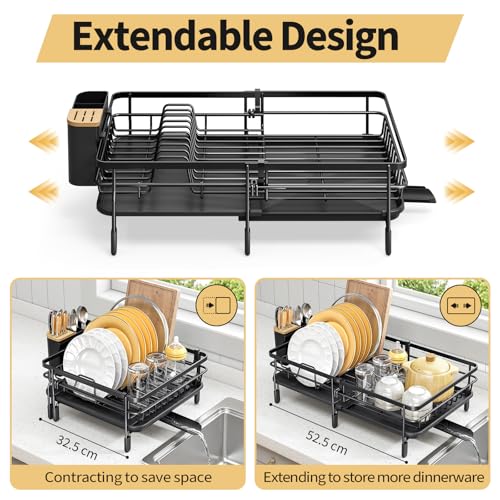 Expandable Dish Drainer Rack,Adjustable Dish Rack,Foldable Dish Drying Rack with Removable Cutlery Holder Swivel Drainage Spout,Anti-Rust Plate Rack for Kitchen 1 Piece - Image 5