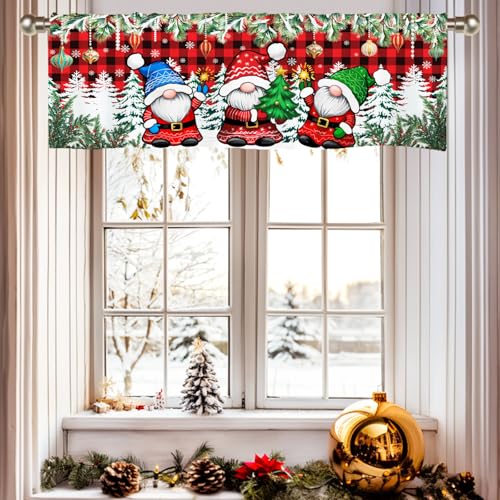 Tende natalizie con gnomo, mantovana per finestra, decorazioni natalizie per cucina, decorazione per finestra della cucina, tende corte per soggiorno e camera da letto, 129,5 x 45,7 cm