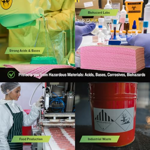 Image of FlashDry Chemical Spill Absorbent Pads - 10 Pads, 17.5 inchx13.5 inch, High Absorbency, Quick Liquid Cleanup, Chemical-Resistant, Durable Matting for Industrial, Lab & Workplace Use, Efficient Spill Control