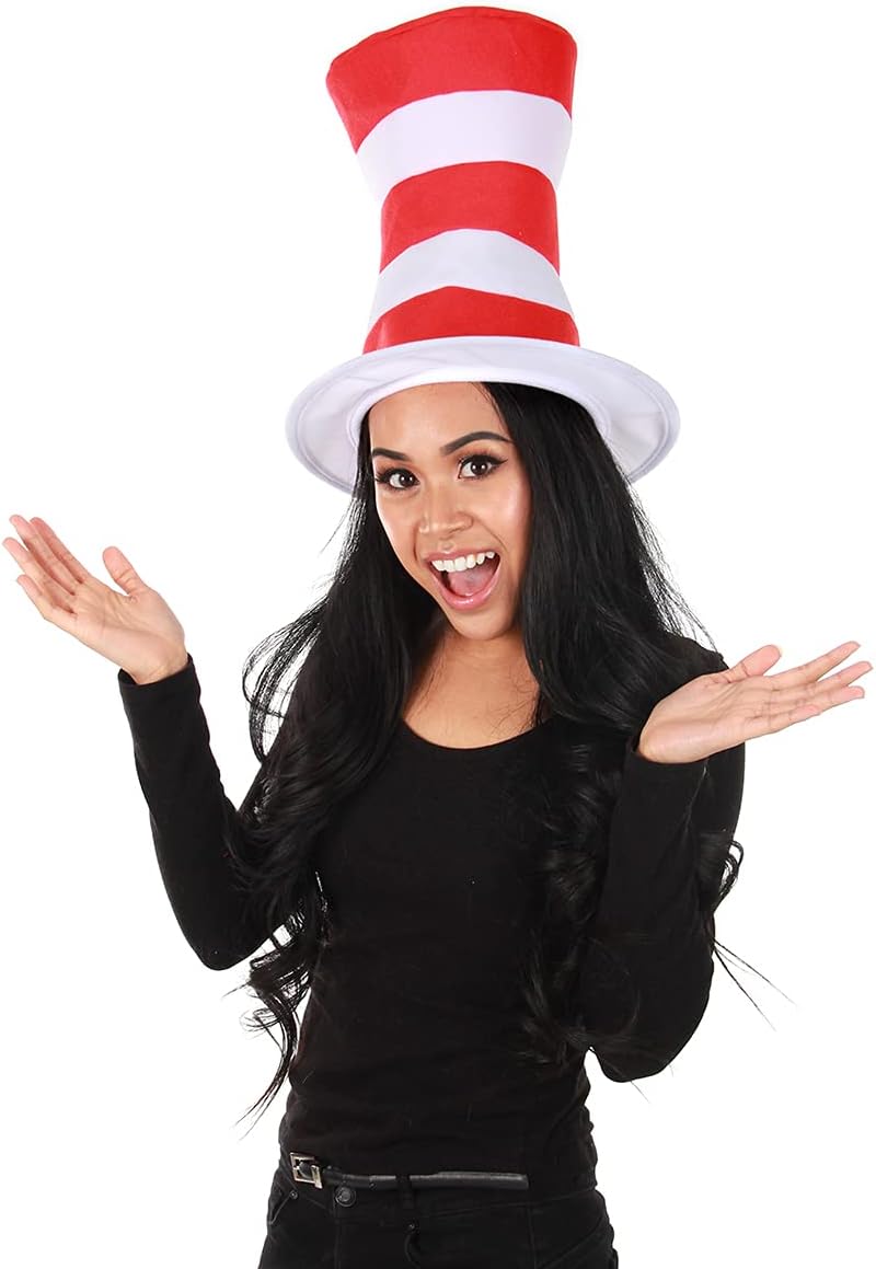 Cat in the Hat Costume Hat for Adults - Sturdy Red & White Striped Felt Hat