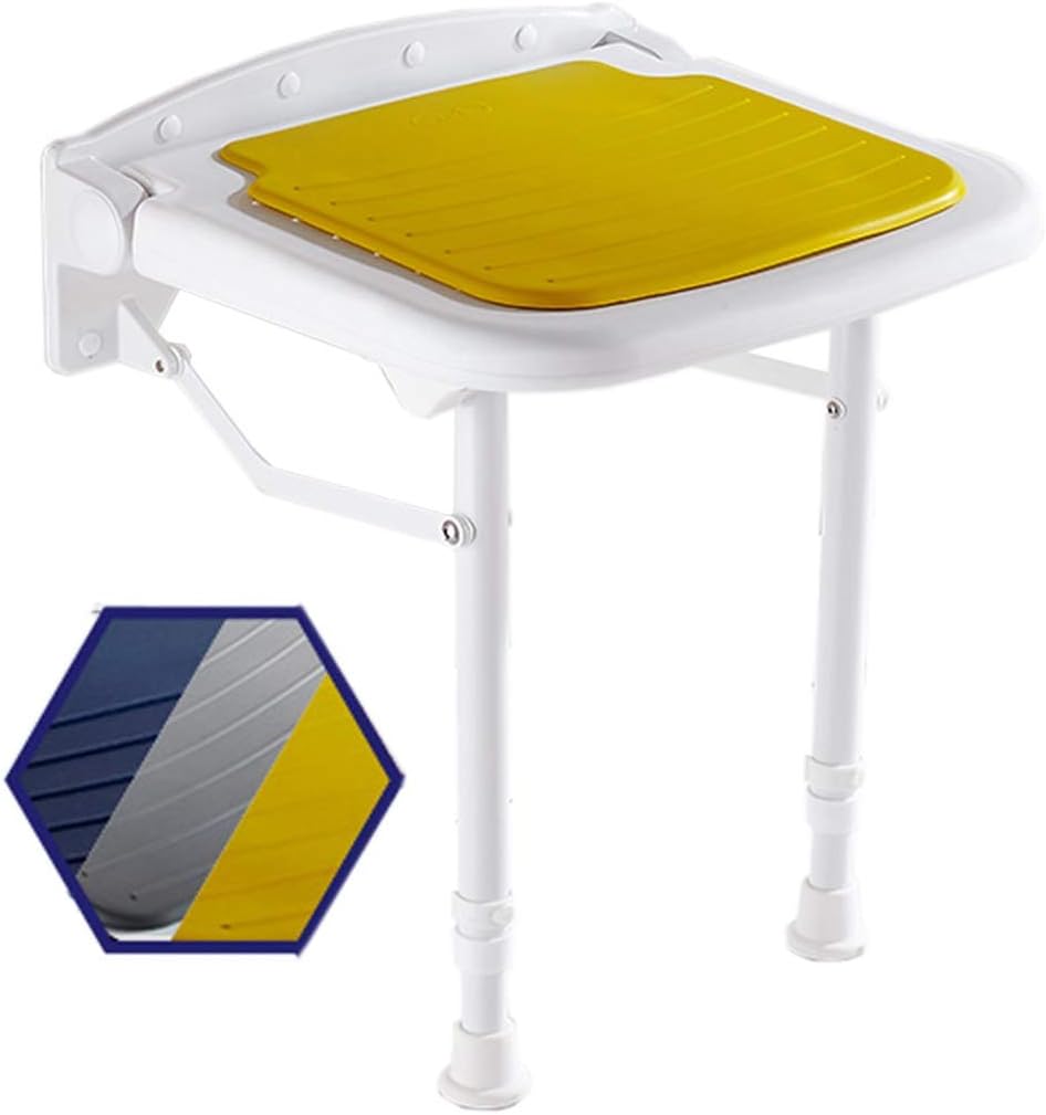 Bath Stools,Folding Shower Seat Chair, Wall Mount Bathroom Folding Shower Bench Seats, Bath Stool (15×14.4×16.7Inch),Yellow