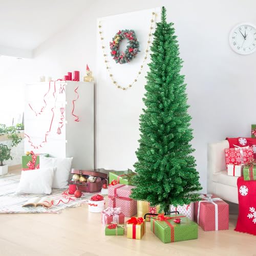 NONMON 4ft Artificial Christmas Tree Pencil Slim Xmas Tree with Metal Stand Flocked Tips, 120cm Holiday Decorative Realistic Tree Easy Assembly for Home Office Indoor Outdoor Decor, Green