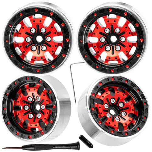 hopsupRC 1.3 Beadlock RC Wheel Rim for 1/24 1/18 SCX24 FCX24 TRX4M Ascent-18 RC Crawler,RC Aluminum 1.3 Beadlock Wheels Rims,4PCS,Red