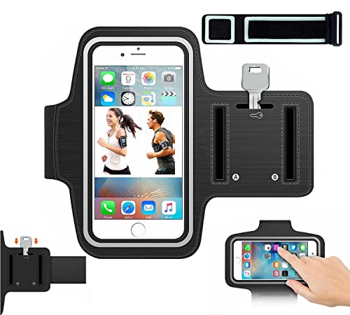 DV iPhone 13 Mini/iPhone 12 Mini/iPhone 8 /iPhone 7/iPhone 6 Armband,Sport Running Exercise Gym Case with Key Holder & Card Slot,Water Resistant and Sweat-proof (BLACK)