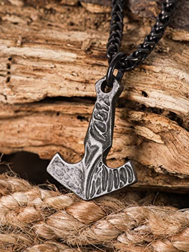 HAQUIL Viking Mjolnir Necklace, Antique Thor Hammer Amulet Pendant, Wheat Chain, Viking Jewelry Gift for Men and Women2