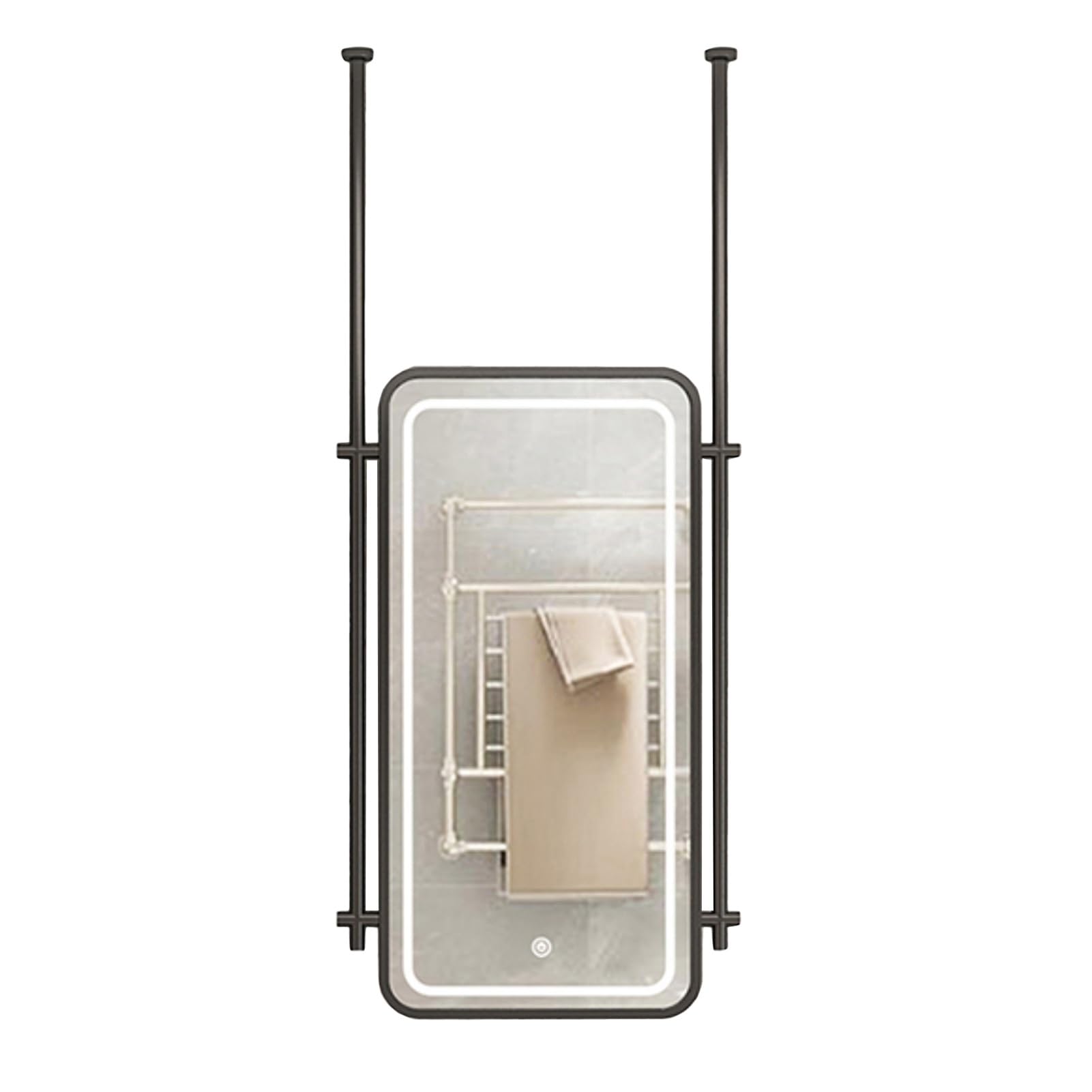 SBCGFY Double-Sided Ceiling Hanging Mirror,Luminous Vertical Hanging Mirror,Floating Makeup Vanity Mirror,for Entryway Bathroom Home,Boom Can be Customized(Black 90L x 60W cm)