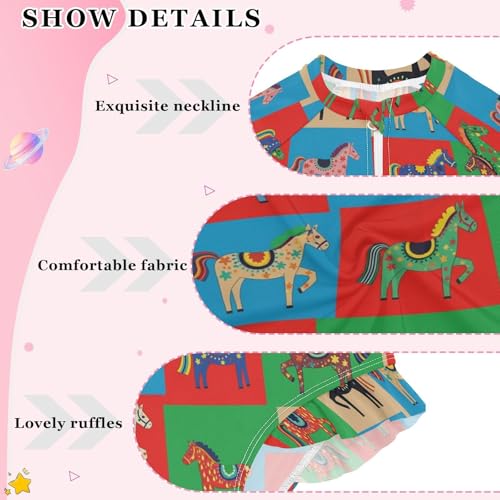 Colorful Horses on Squares Girls Rash Guard Swimsuits Long Sleeve One Pieces Bathing Suit UPF 50+ Zipper Swimwear4